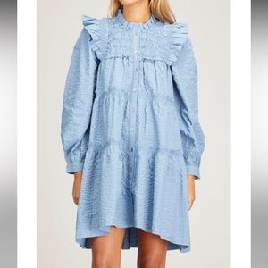 Sea Blue Sevyn Solid Seersucker Long Sleeve Button Dress